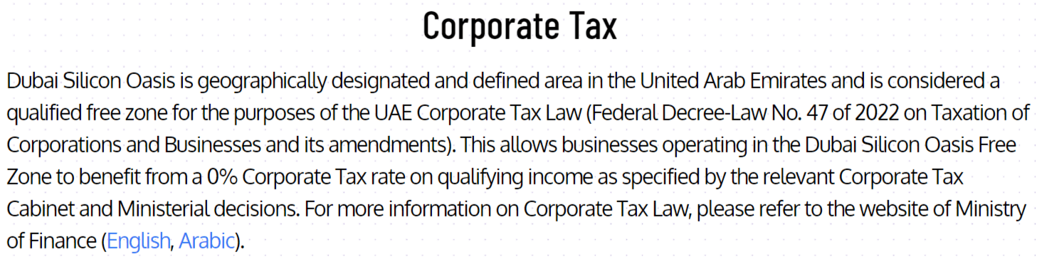 Announcement of Dubai Silicon Oasis on Corporate Tax